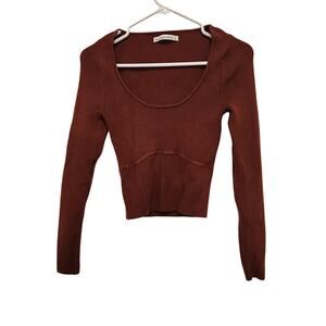 Abercrombie & Fitch Red Brown Scoop Neck Corset Sweater Long Sleeve Top Small